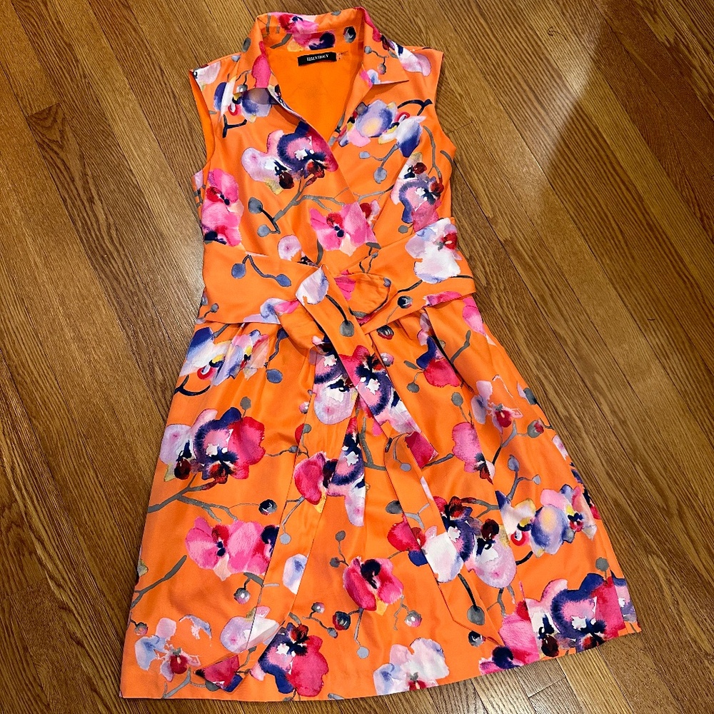 Ellen Tracy Faux Wrap Dress - Melon with Orchids - Size 6